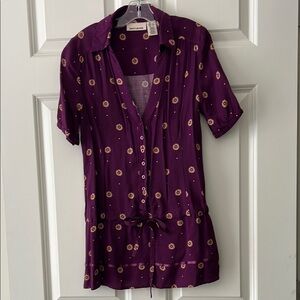 Purple Floral Button-Up Top